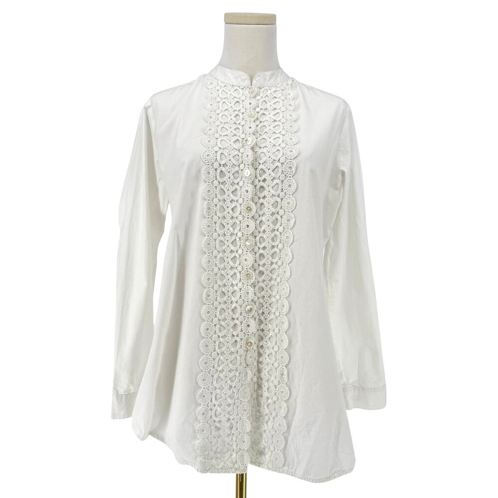 Roberta Roller Rabbit White Eyelet Embroidery Button Front Shirt Casual Boho S